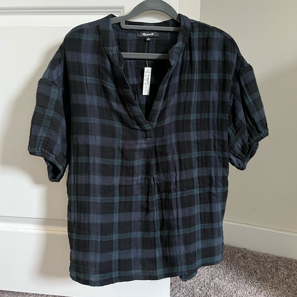 Madewell Lightspun Bubble-Sleeve Top in Plaid - NWT!! - Picture 3 of 7